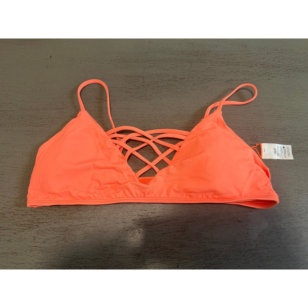 L*Space Wild Side Bikini Top Neon Coral Strappy Lattice D Cup NWOT